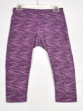BALLY TOTAL FITNESS YOGA PANTS Women's Medium Capri Purple Black Striped Heather